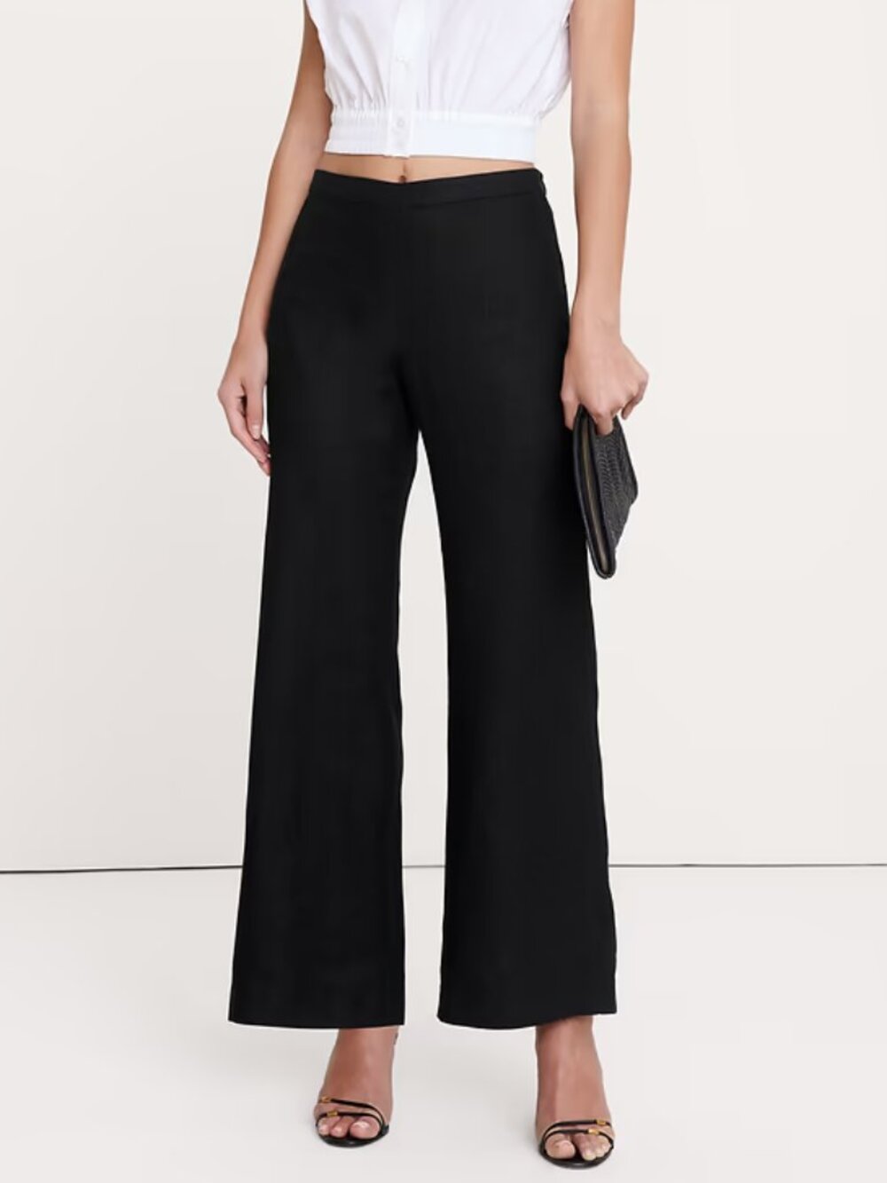 NEW!! Banana Republic Black Mid-Rise Kick-Flare Euro Linen Ankle Pants 6R